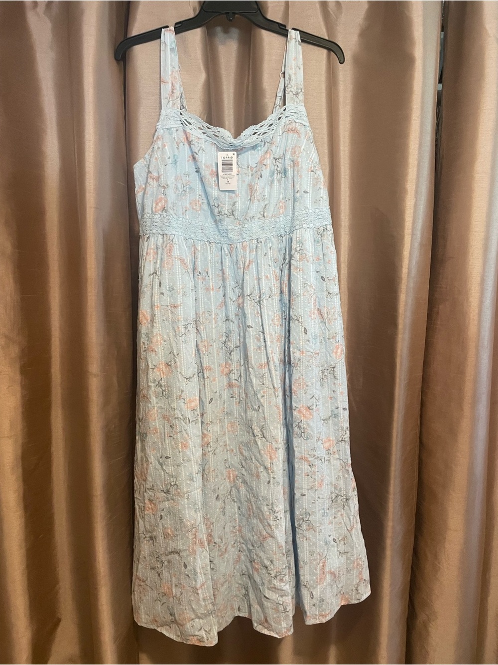 torrid Tender Jacobean Blue Floral Lace-Trim Dress